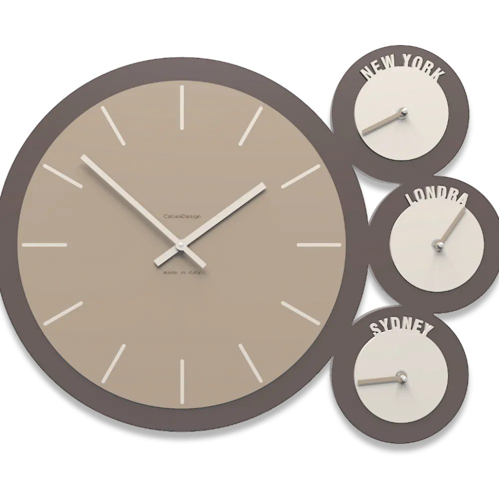 Orologi Da Parete Moderni-Selezionato da Mazzolaluce Orologio da parete fusi orari london legno colore caffelatte