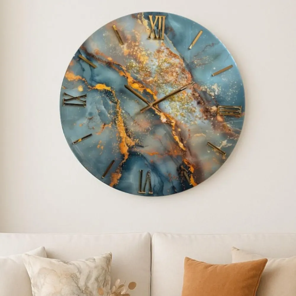 Orologi Da Parete Moderni-Selezionato da Mazzolaluce Orologio da parete gala 40cm in resina moderno foglia oro cristalli effetto marmorizzato