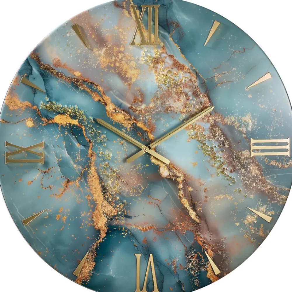 Orologi Da Parete Moderni-Selezionato da Mazzolaluce Orologio da parete gala 40cm in resina moderno foglia oro cristalli effetto marmorizzato