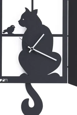Orologi Da Parete Moderni-Selezionato da Mazzolaluce Orologio da parete gatto alla finestra nero con pendolo