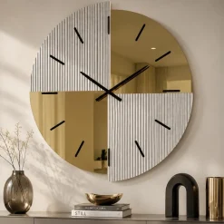 Orologi Da Parete Moderni-Selezionato da Mazzolaluce Orologio da parete grande 100 cm specchio cannettato e oro design moderno