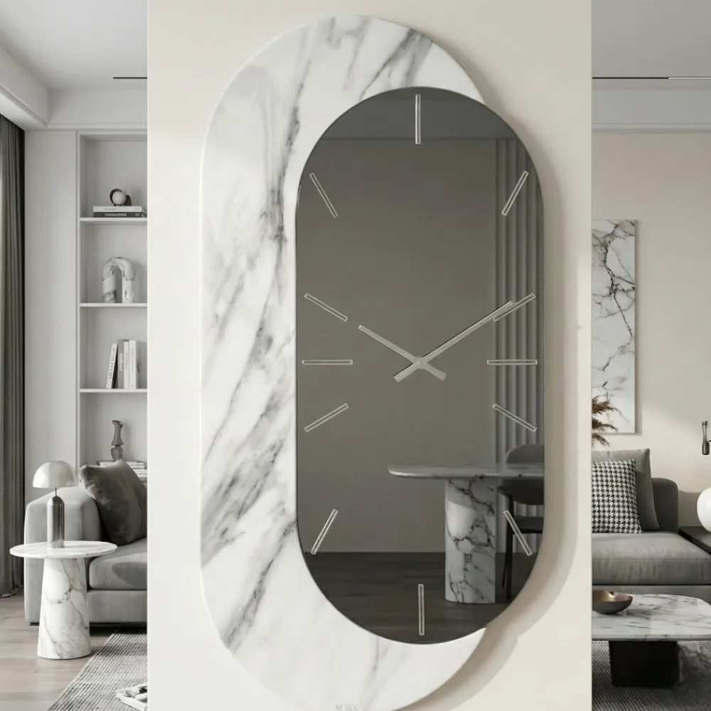 Orologi Da Parete Moderni-Selezionato da Mazzolaluce Orologio da parete grande 48x95 ovale specchio resina effetto marmo