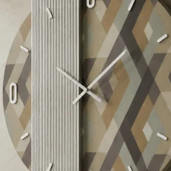 Orologi Da Parete Moderni-Selezionato da Mazzolaluce Orologio da parete moderno 60 cm specchio cannettato e carta da parati rombo