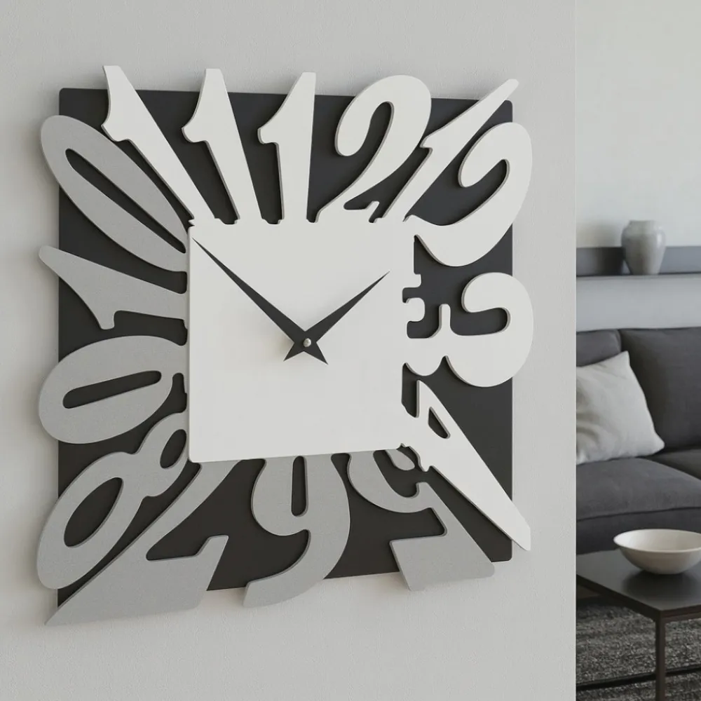 Orologi Da Parete Moderni-Selezionato da Mazzolaluce Orologio da parete moderno design quadrato bianco nero