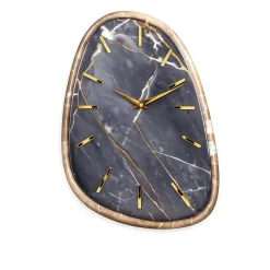 Orologi Da Parete Moderni-Selezionato da Mazzolaluce Orologio da parete moderno effetto marmo scuro dettagli foglia oro