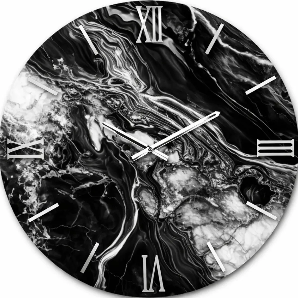 Orologi Da Parete Moderni-Selezionato da Mazzolaluce Orologio da parete moderno effetto marmo numeri romani argento 40cm