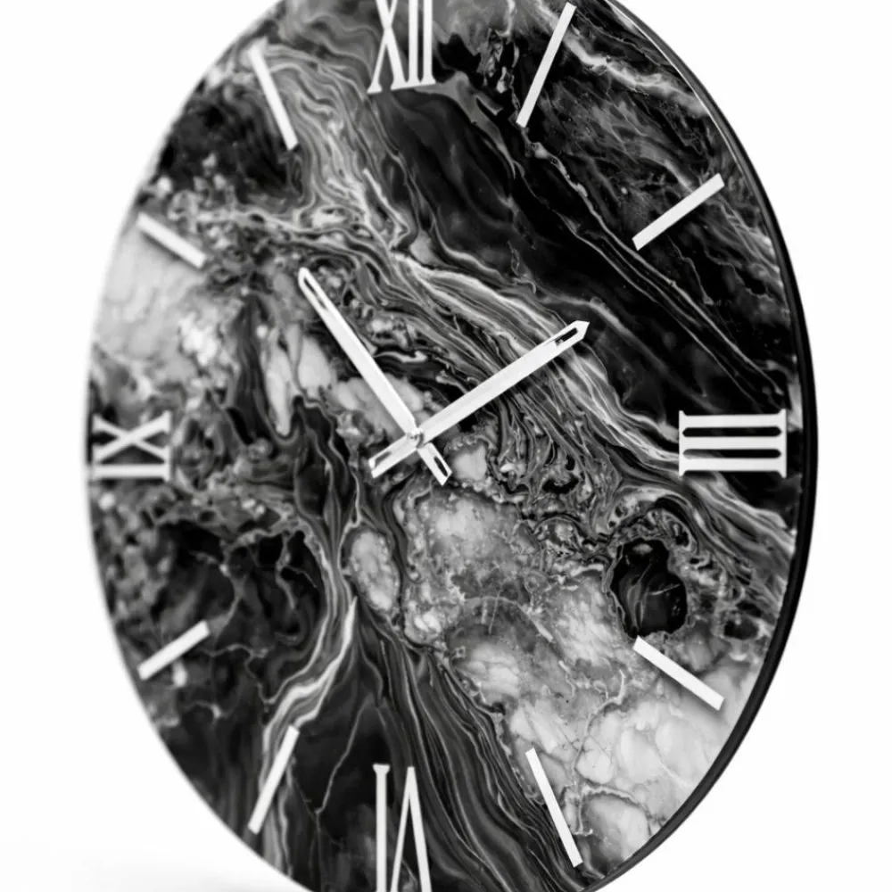 Orologi Da Parete Moderni-Selezionato da Mazzolaluce Orologio da parete moderno effetto marmo numeri romani argento 40cm