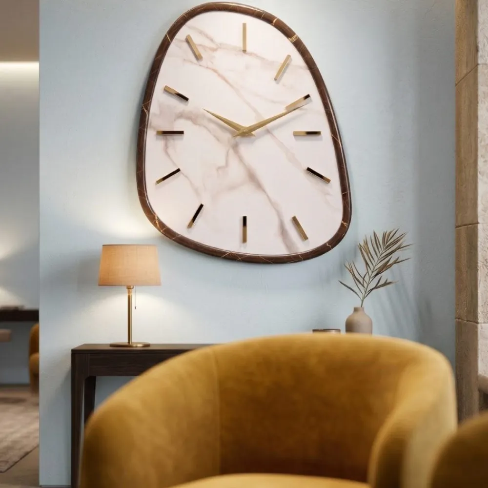 Orologi Da Parete Moderni-Selezionato da Mazzolaluce Orologio da parete moderno effetto marmo chiaro e foglia oro