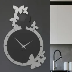 Orologi Da Parete Moderni-Selezionato da Mazzolaluce Orologio da parete moderno farfalle legno nero-grigio