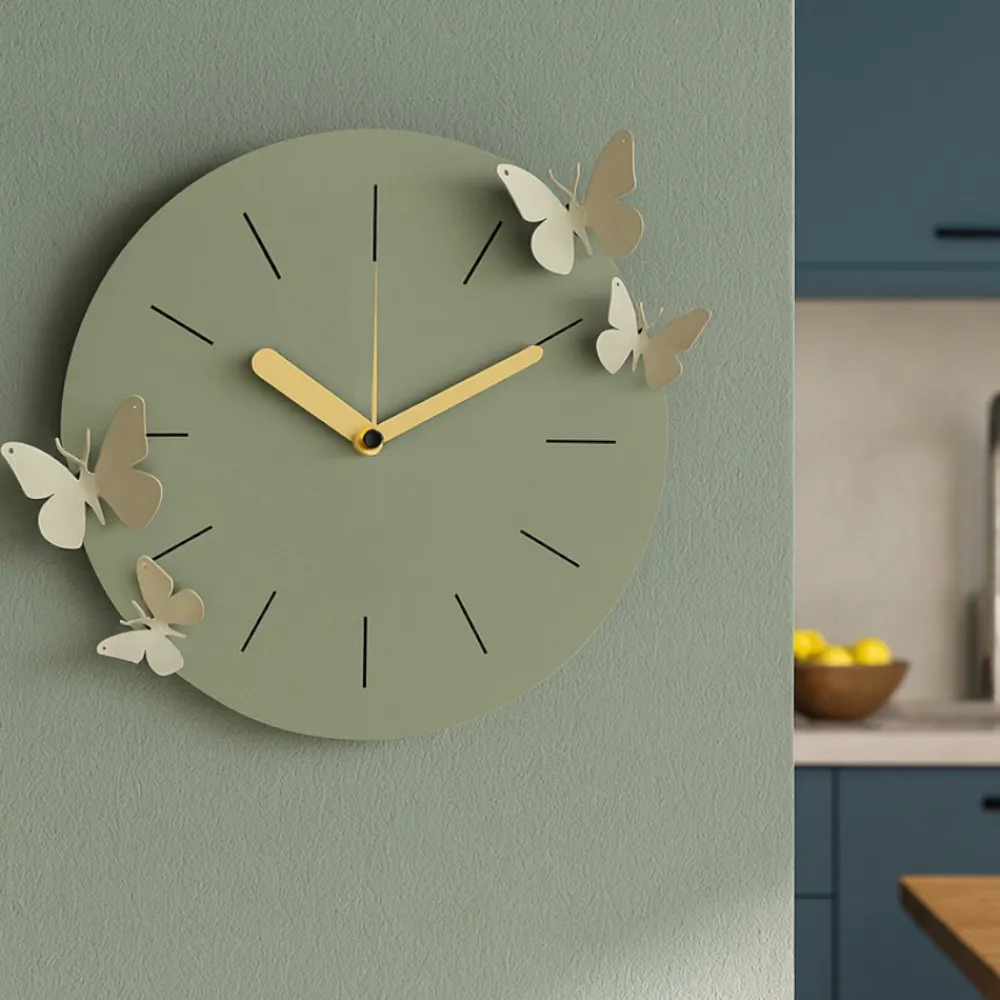 Orologi Da Parete Moderni-Selezionato da Mazzolaluce Orologio da parete moderno farfalle rotondo verde e avorio