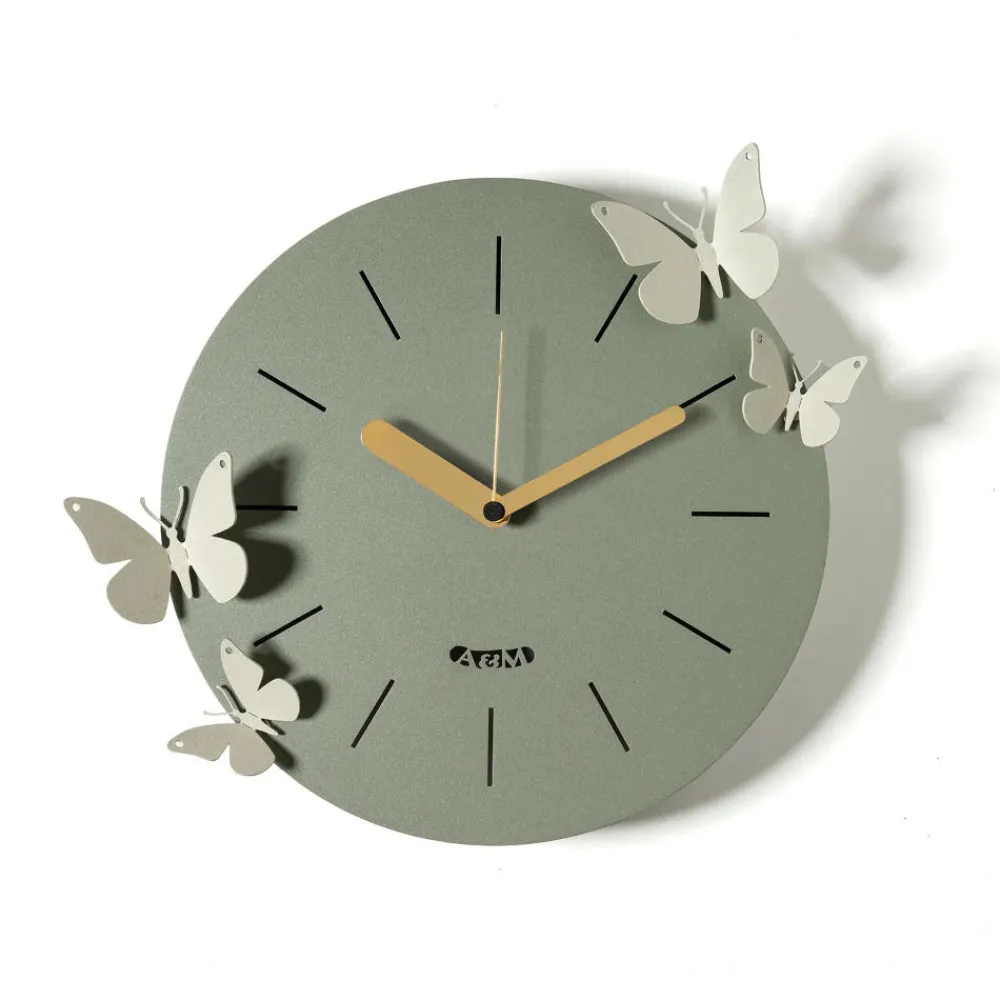 Orologi Da Parete Moderni-Selezionato da Mazzolaluce Orologio da parete moderno farfalle rotondo verde e avorio