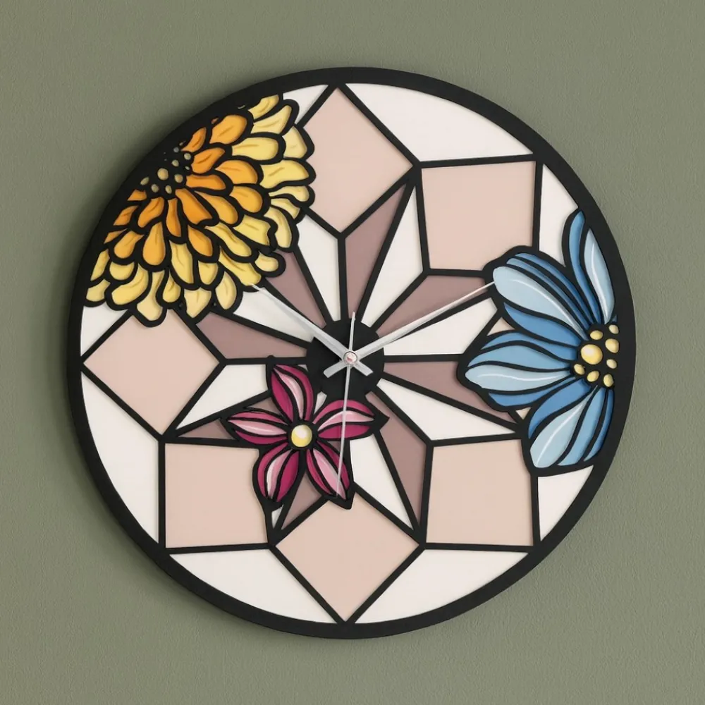 Orologi Da Parete Moderni-Bongelli Preziosi Orologio da parete moderno fiori mosaico