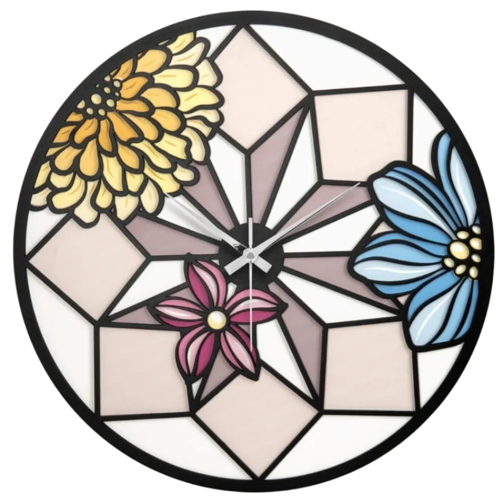 Orologi Da Parete Moderni-Bongelli Preziosi Orologio da parete moderno fiori mosaico