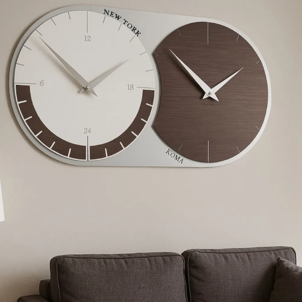 Orologi Da Parete Moderni-Selezionato da Mazzolaluce Orologio da parete moderno fusi orari 2 rovere wengé bianco grigio