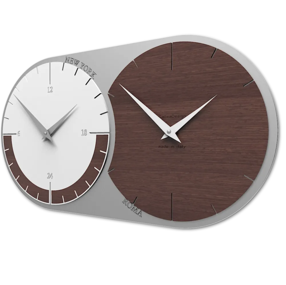 Orologi Da Parete Moderni-Selezionato da Mazzolaluce Orologio da parete moderno fusi orari 2 rovere wengé bianco grigio