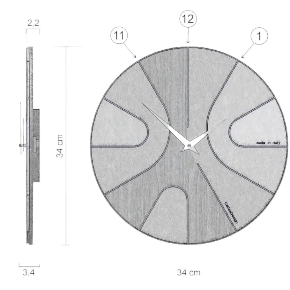 Orologi Da Parete Moderni-Selezionato da Mazzolaluce Orologio da parete moderno in legno nero rotondo