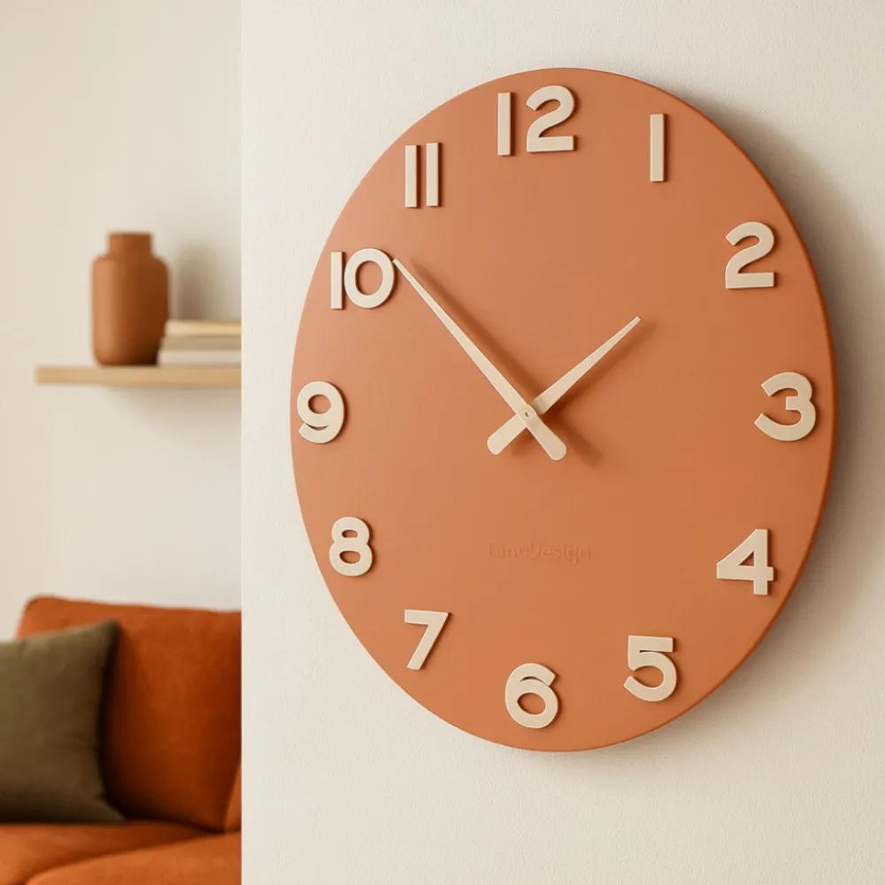 Orologi Da Parete Moderni-Selezionato da Mazzolaluce Orologio da parete moderno legno colore terracotta