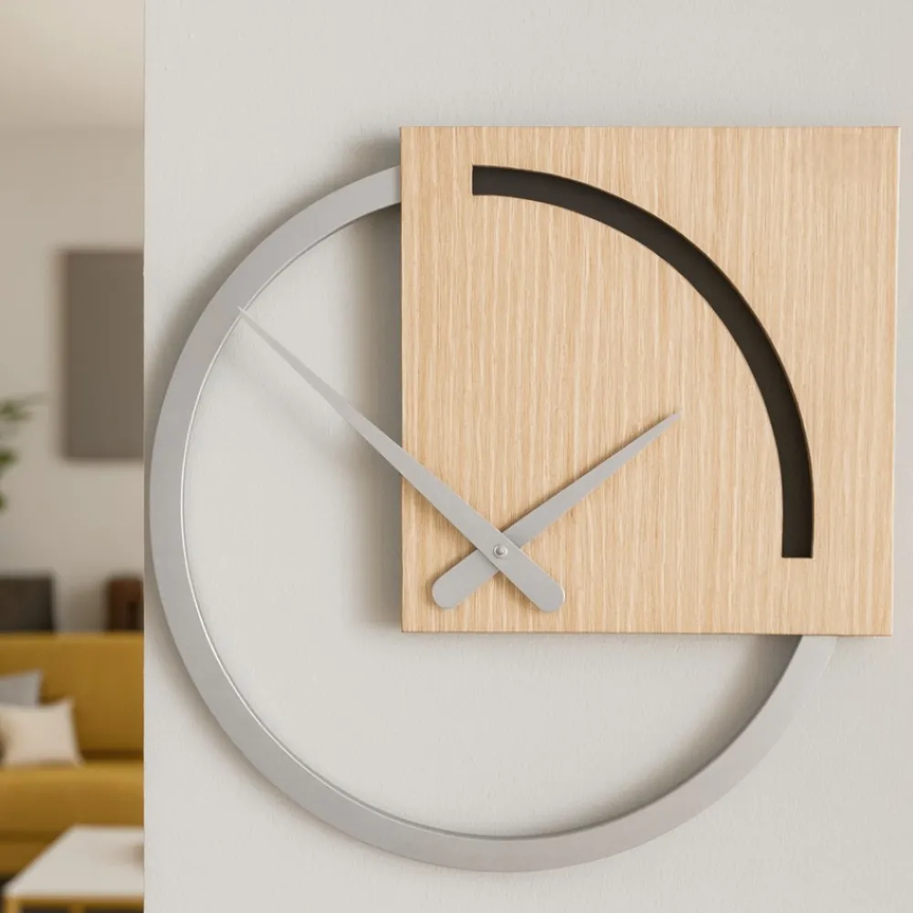 Orologi Da Parete Moderni-Selezionato da Mazzolaluce Orologio da parete moderno legno rovere decapé grigio