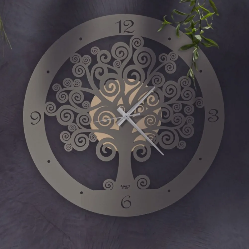 Orologi Da Parete Moderni-Selezionato da Mazzolaluce Orologio da parete moderno metallo oro tortora albero della vita