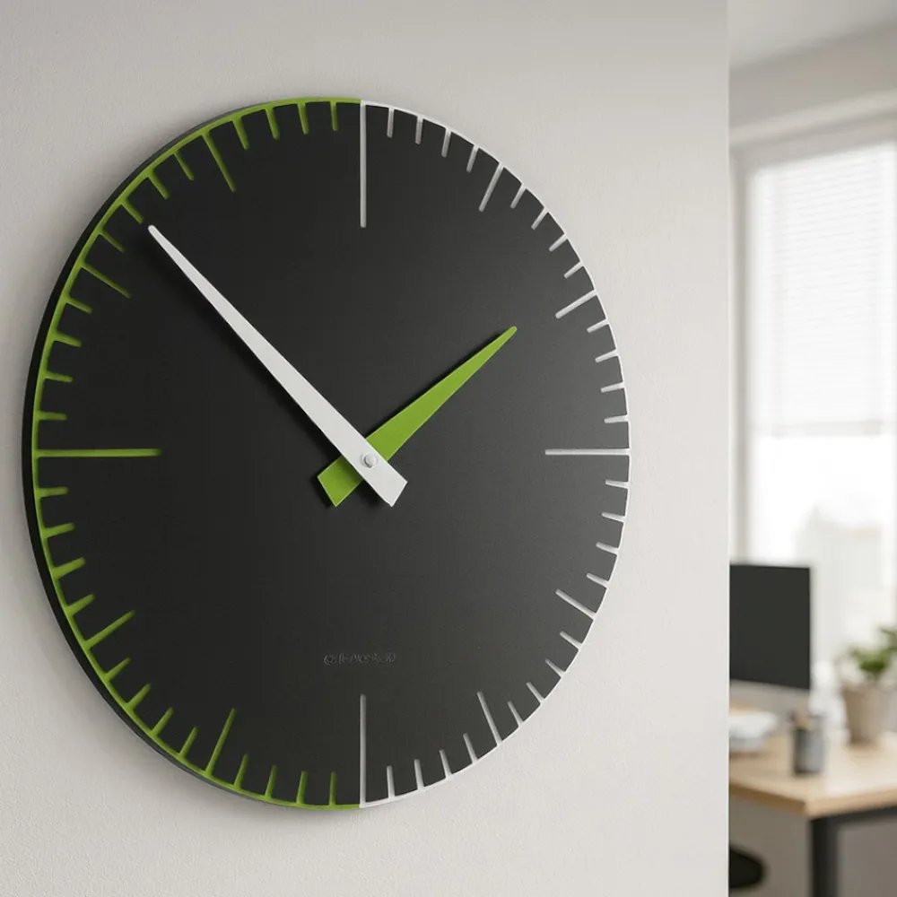 Orologi Da Parete Moderni-Selezionato da Mazzolaluce Orologio da parete moderno nero verde bianco in legno taglio laser