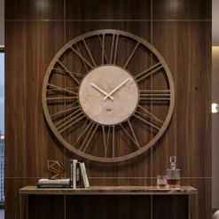 Orologi Da Parete Moderni-Selezionato da Mazzolaluce Orologio da parete moderno numeri romani rotondo bronzo effetto marmo