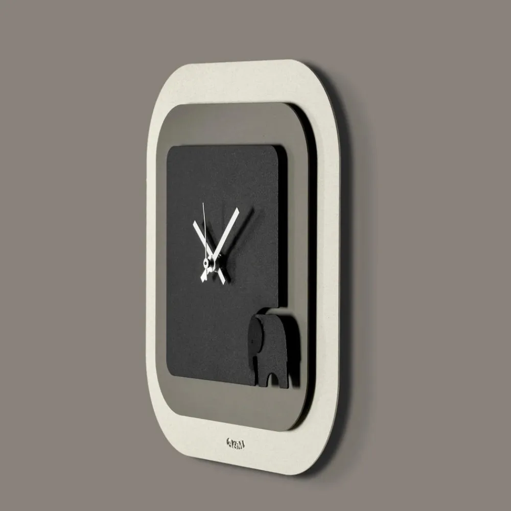 Orologi Da Parete Moderni-Selezionato da Mazzolaluce Orologio da parete moderno quadrato nero e fango con elefante