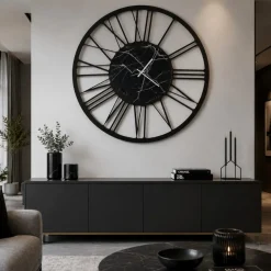 Orologi Da Parete Moderni-Selezionato da Mazzolaluce Orologio da parete moderno rotondo nero effetto marmo 90cm