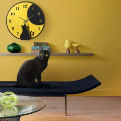 Orologi Da Parete Moderni-Selezionato da Mazzolaluce Orologio da parete moderno rotondo 43cm giallo gatto nero