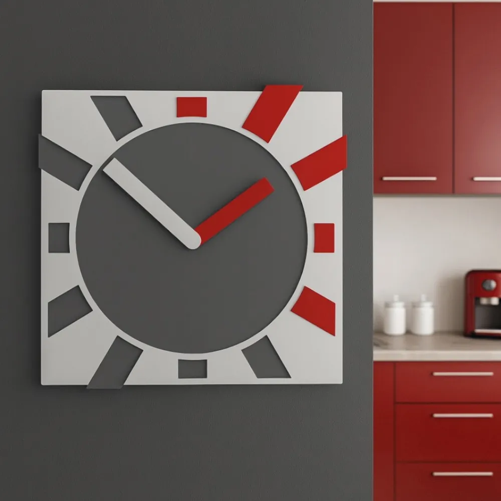 Orologi Da Parete Moderni-Selezionato da Mazzolaluce Orologio da parete moderno rosso rubino grigio