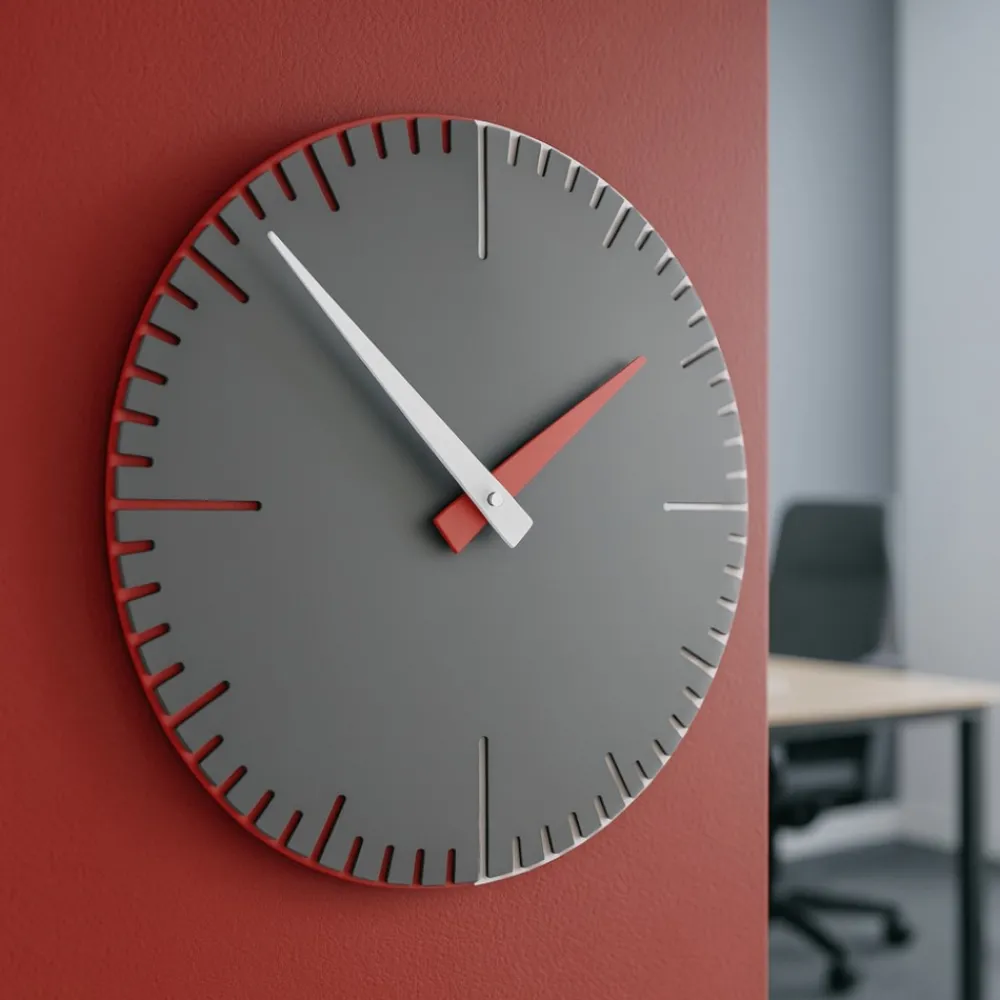 Orologi Da Parete Moderni-Selezionato da Mazzolaluce Orologio da parete moderno rosso fuoco grigio bianco in legno
