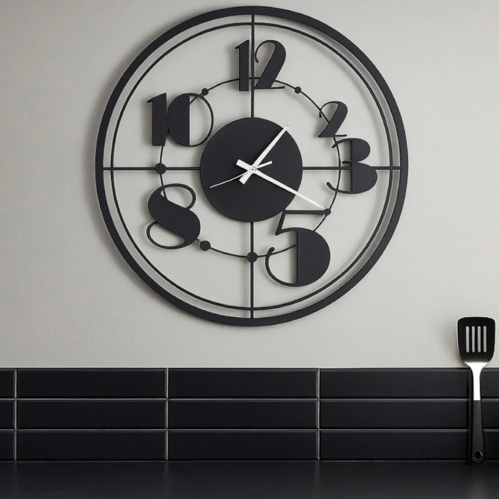 Orologi Da Parete Moderni-Selezionato da Mazzolaluce Orologio da parete nero tondo design 50cm tondo