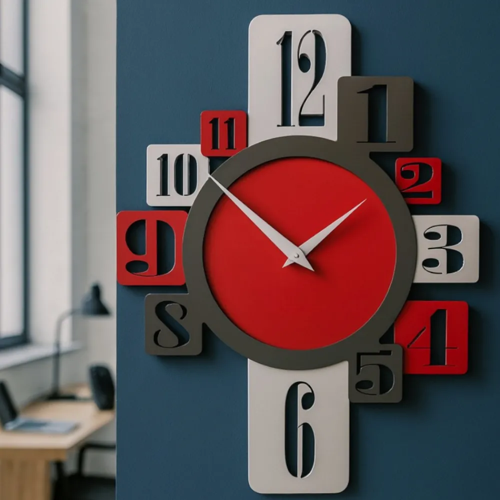 Orologi Da Parete Moderni-Selezionato da Mazzolaluce Orologio da parete numeri moderni design rosso grigio