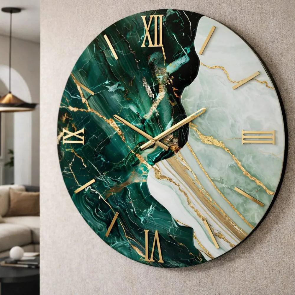 Orologi Da Parete Moderni-Selezionato da Mazzolaluce Orologio da parete originale rotondo effetto marmo decoro foglia oro