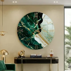 Orologi Da Parete Moderni-Selezionato da Mazzolaluce Orologio da parete originale rotondo effetto marmo decoro foglia oro