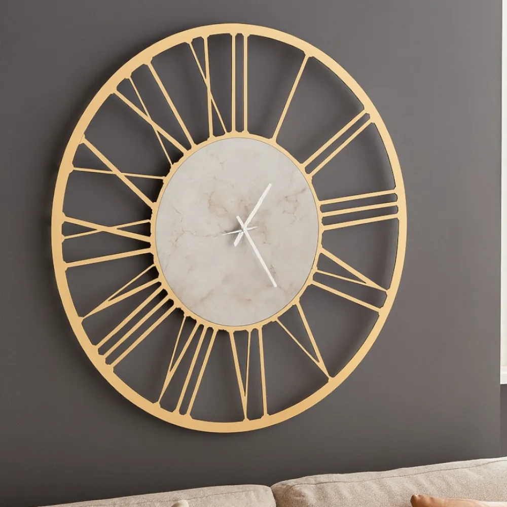 Orologi Da Parete Moderni-Selezionato da Mazzolaluce Orologio da parete oro rotondo numeri romani effetto marmo