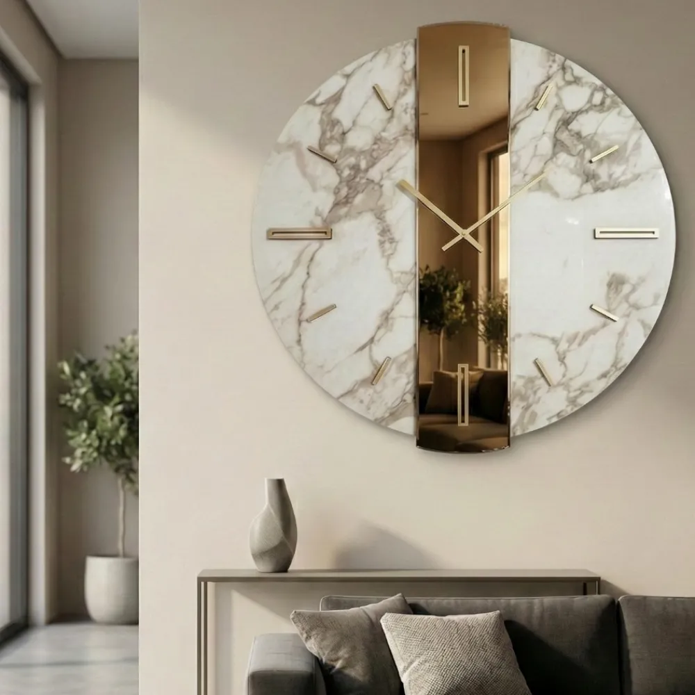 Orologi Da Parete Moderni-Selezionato da Mazzolaluce Orologio da parete particolare grande 80cm kerlite specchio bronzo
