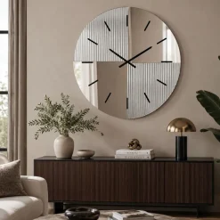 Orologi Da Parete Moderni-Selezionato da Mazzolaluce Orologio da parete per soggiorno moderno 80 cm specchio cannettato e rosa