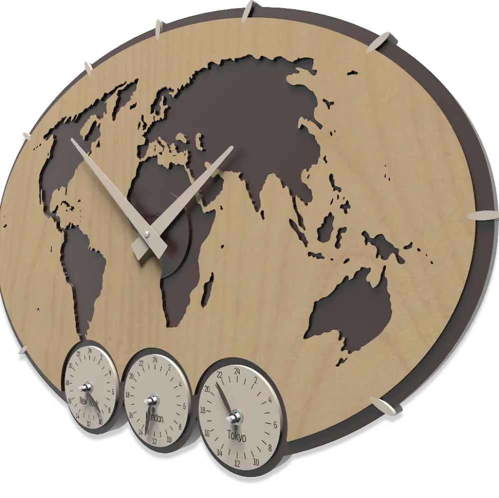 Orologi Da Parete Moderni-Selezionato da Mazzolaluce Orologio da parete planisfero mondo legno noce