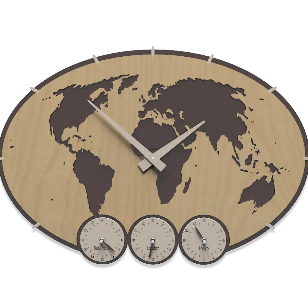 Orologi Da Parete Moderni-Selezionato da Mazzolaluce Orologio da parete planisfero mondo legno noce
