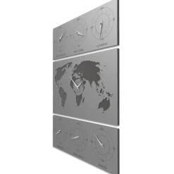 Orologi Da Parete Moderni-Selezionato da Mazzolaluce Orologio da parete planisfero mondo legno colore alluminio fusi orari