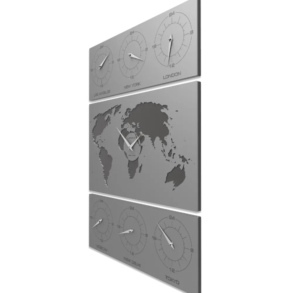 Orologi Da Parete Moderni-Selezionato da Mazzolaluce Orologio da parete planisfero mondo legno colore alluminio fusi orari