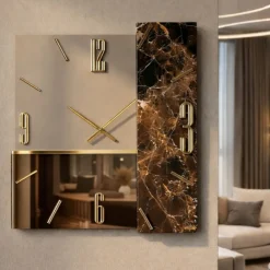 Orologi Da Parete Moderni-Selezionato da Mazzolaluce Orologio da parete quadrato 80cm design legno resina specchio bronzo