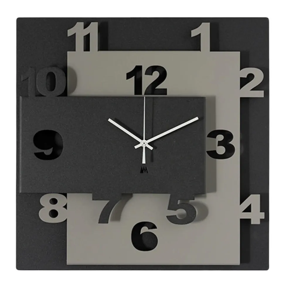 Orologi Da Parete Moderni-Selezionato da Mazzolaluce Orologio da parete quadrato moderno nero e fango