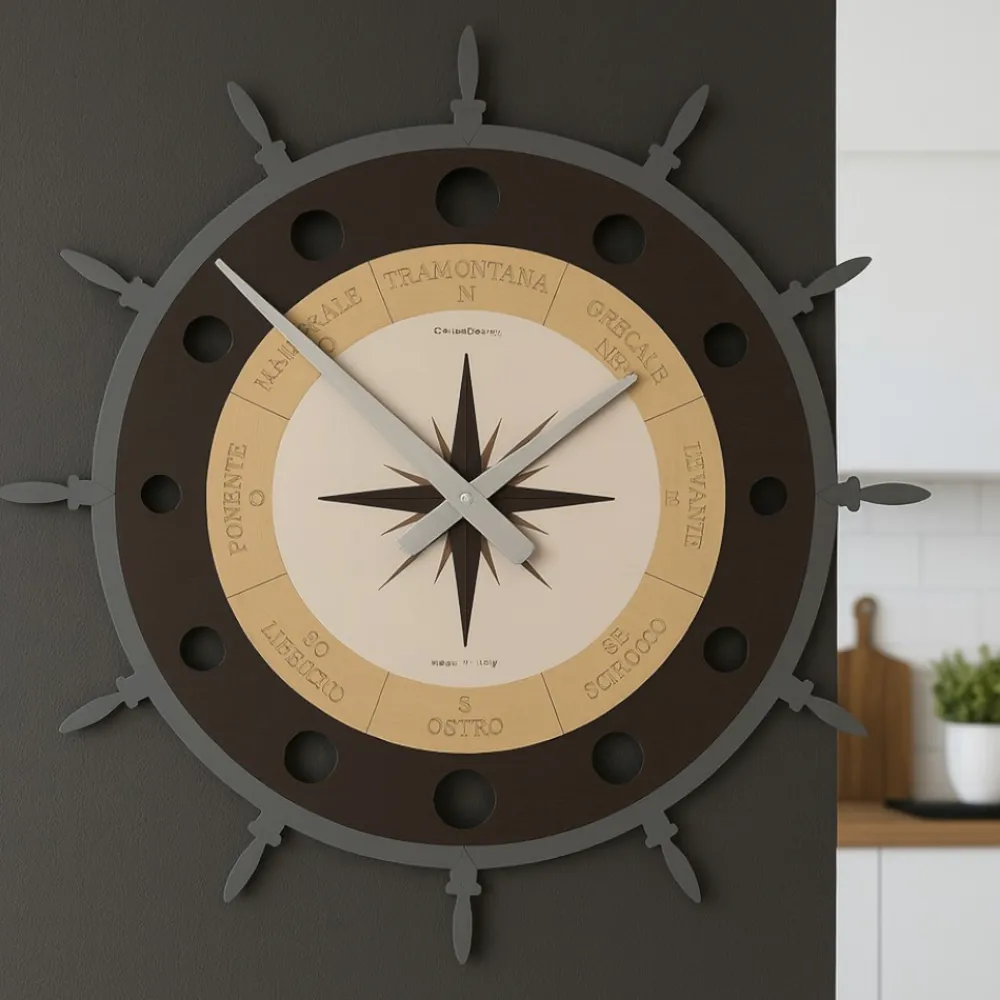 Orologi Da Parete Moderni-Selezionato da Mazzolaluce Orologio da parete rosa dei venti legno marrone