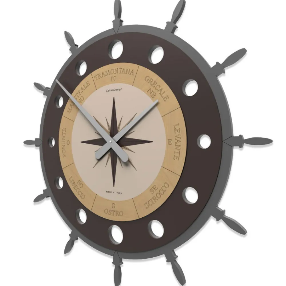 Orologi Da Parete Moderni-Selezionato da Mazzolaluce Orologio da parete rosa dei venti legno marrone