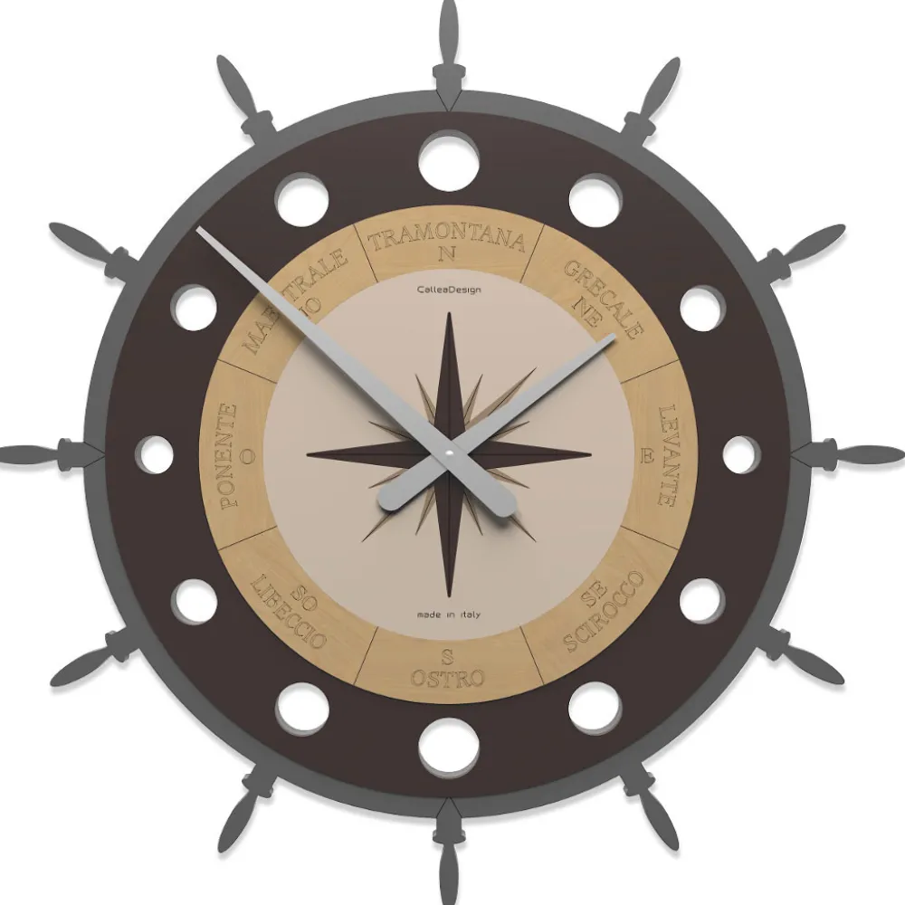 Orologi Da Parete Moderni-Selezionato da Mazzolaluce Orologio da parete rosa dei venti legno marrone