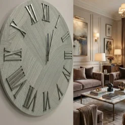 Orologi Da Parete Moderni-Selezionato da Mazzolaluce Orologio da parete rotondo 80cm con carta da parati argento