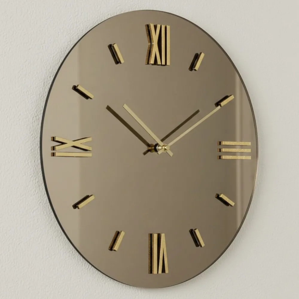 Orologi Da Parete Moderni-Selezionato da Mazzolaluce Orologio da parete rotondo 40cm specchio effetto bronzo numeri foglia oro