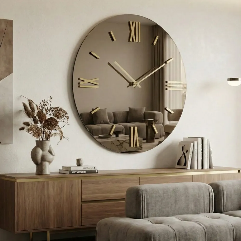 Orologi Da Parete Moderni-Selezionato da Mazzolaluce Orologio da parete rotondo 40cm specchio effetto bronzo numeri foglia oro