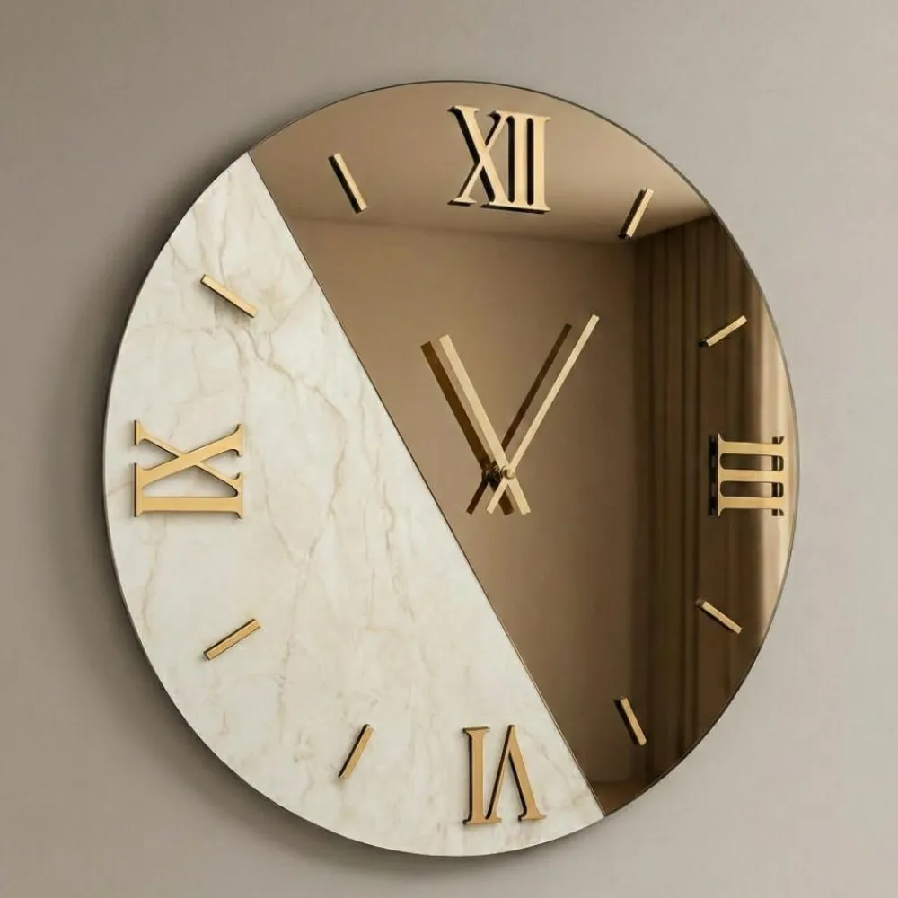 Orologi Da Parete Moderni-Selezionato da Mazzolaluce Orologio da parete rotondo 60cm marmo laminato specchio bronzo